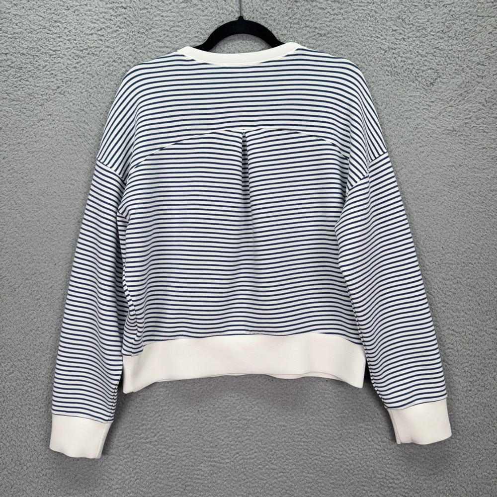 Spanx Top Womens M Navy White AirEssentials Striped Crewneck Sweatshirt Nautical - Picture 2 of 10